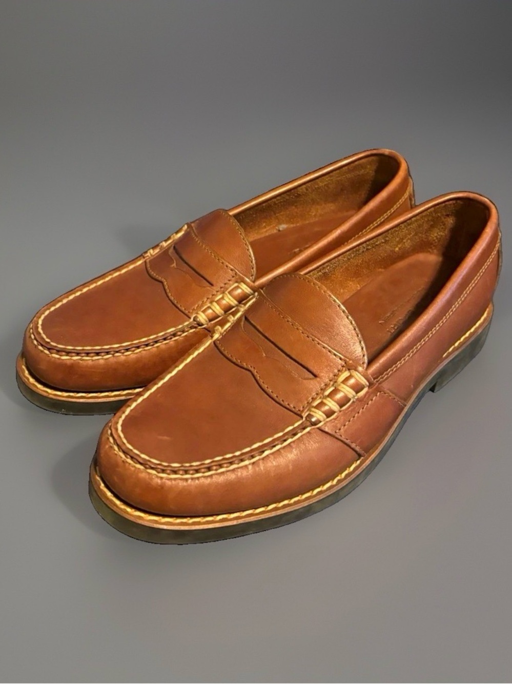 Polo Ralph Lauren Men's Brown Leather Penny Loafers Slip-On D 8.5 Shoes Sport